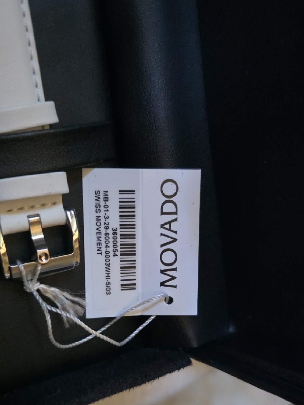 Movado Bold White Leather Strap Watch with Black Dial - Picture 3 of 7